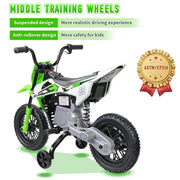 Farmdex 12V Electric Ride On Motorcycle for Kids, Dual 30W Motors, Twist Grip Throttle, Built-in Music and Bluetooth, Red, 2 Training Wheels
