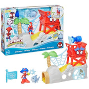 Hasbro Marvel Spidey and His Amazing Friends Water-Webs Spidey Island Playset with 3-Inch Articulated Spidey Figure, Jeff the Terrestrial Shark Minifigure, Pirate Accessories, Red/Blue