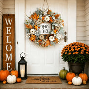 SmartBuyLife 18 Inch Artificial Fall Wreath with Autumn Maple Leaves, White Pumpkins, Berries, and Pinecones