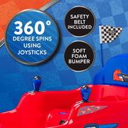 Flybar Kid Trax 6V Bumper Car Ride-On Toy, Red, 360 Spin, LED Lights, Soft Foam Bumpers, Safety Seat Belt