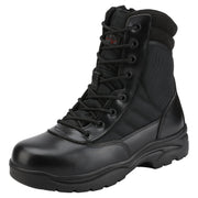 NORTIV8 Men's Military Tactical Work Boots, Leather and Breathable Fabric, Side Zipper with Hook-Loop Strap, Ankle-High, Black, 8in Shaft