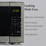 Farberware Countertop Microwave Oven, 1.1 Cu Ft, 1000W, 8 Auto Cook Settings, Defrost Function, Child Safety Lock, Stainless Steel, FMO11WLBKSS