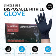 Medelim Disposable Nitrile Gloves, Latex-Free, Textured, Food-Safe, Black, Large, 1000 Count