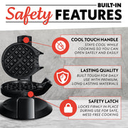 Gourmia Dual Pour Belgian Waffle Maker, 5 Shade Settings, Nonstick Plates, Compact Upright Storage, 800W, Black, GWM468