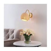 Safavieh Nahum LED Natural Rattan Wall Sconce Set of 2, Natural Brass, 11.5 in, SCN4105A-SET2