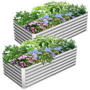 FOOWIN FW-ZZC-SV-2PC Outdoor Metal Raised Garden Bed, 8x4x2ft Planter Box, Silver, 2PCS