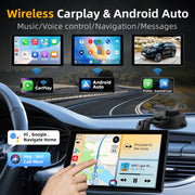 MHCBSR Wireless CarPlay Screen, 8-Inch Portable Car Stereo with 4K Front Dash Cam, 1080P Rear Backup Camera, Satellite Radio, Apple CarPlay & Android Auto, GPS Navigation, Voice Control