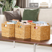 Tooloton 6-Pack Woven Storage Bins with Handles, Natural Rattan Water Hyacinth Organizer, Brown Square Storage Baskets, 10.5x10.5x10.5 in