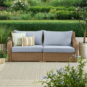 Better Homes & Gardens BH5708811816082 Bellamy Outdoor 1pc Sofa, Tan Wicker/Blue Cushion