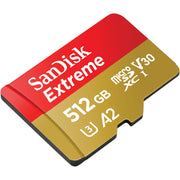 SanDisk Extreme 512GB microSDXC Memory Card with SD Adapter, UHS-I U3 V30, 190 MB/s Read, 130 MB/s Write