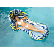 Hobie Inflatable Pool Lounger with Detachable Sunshade, Built-in Foot Pillow, Dual Cup Holders, Gray Blue Peach, 71.7 in, HBL291GR/T