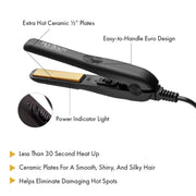 Kiss Products Professional Ceramic Mini Flat Iron, 1/2 Inch Plates, Fast Heating to 450F, Anti-Frizz Technology, Travel-Friendly Violet, HFIM050N
