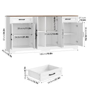 Homfa Buffet Cabinet, 70.8 in Farmhouse Sideboard with 6 Doors, 2 Drawers, Adjustable Shelves, White