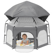 G TALECO GEAR Baby Playpen with UPF50+ Canopy, Instant Pop-Up Portable Foldable Play Yard, Large Indoor Outdoor Tent, Gray, ETWL