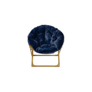 Flash Furniture Gwen Kids Cozy Mini Folding Saucer Chair, Navy Faux Fur Upholstery, Soft Gold Alloy Steel Frame, Foldable, 23 in FV-FMC-030-NV-SGD-GG