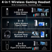 AYEDLOE Wireless Gaming Headset, 2.4GHz and Bluetooth 5.3, Noise-Canceling Mic, 7.1 Surround Sound, 70H Battery Life, RGB Lights, Foldable, Black