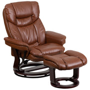 Flash Furniture BT7821VIN Contemporary Brown Leather Recliner and Curved Ottoman with Swiveling Mahogany Wood Base