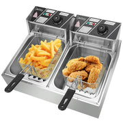 Zimtown MSGT2628011602-1 12L 5000W Professional Dual Tank Stainless Steel Electric Countertop Deep Fryer