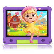 FITIFUN Kids Tablet M10, 10.1 Inch HD Display, Android 15, Quad-Core Processor, 12GB RAM, 64GB Storage, 1TB Expandable, 6000mAh Battery, Purple