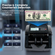 Naipo Money Counter Machine, Automatic Bill Counter with Advanced UV MG IR Dimensional Counterfeit Detection, 1000 Bills Per Minute, Black, NX-421