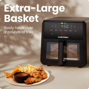 Chefman RJ38-9TW-WM TurboFry Air Fryer, 9-Quart Capacity, 450F Max Temp, 6 Cooking Functions, Black