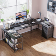 KKL 66 inch U Shaped Writing Gaming Desk with Drawers, Black - Modern