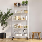 Seville Classics UltraDurable 5-Tier Steel Wire Shelving System, NSF Certified, White, 36 in W x 14 in D x 75 in H, Adjustable Shelves, Wheels and Leveling Feet