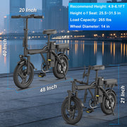 AOVOPRO Electric Bike, 500W Brushless Motor, 48V Detachable Lithium Battery, 14 in Mini Folding Ebike with Dual Adjustable Seats, Hydraulic Shock Absorbers, Disc Brakes, Black, EB60