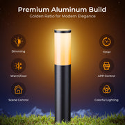 DeckTok Outdoor Pathway RGBWW Lights, Landscape Lighting with 49 Scene Modes and 9 Music Modes, IP65 Waterproof, Aluminum Alloy, 500 Lumens, Black, 8-Pack