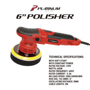 Platinum Series MPX-853459 6 Inch Buffer Polisher 6 Speed Dual Action for Car Detailing 5 Piece Set