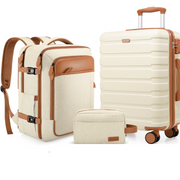 MIUSSE 3-Piece Carry On Luggage Set, 20-Inch Hard Shell Suitcase with 360 Spinner Wheels, TSA Lock, 18-Inch Travel Backpack with Laptop Compartment and USB Port, White