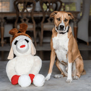 Multipet 16988213368 Plush Super Sized Holiday Lamb Chop Dog Toy with Reindeer Antlers, 3 Ft Tall, White and Brown