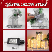IROOZIGOTO 3PCS Christmas Lighted Gift Boxes Christmas Decorations, Pre-lit Tinsel Present Box