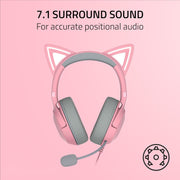Razer RZ04-04730100-R3U1 Kraken Kitty V2 USB Wired RGB Headset: Chroma Kitty Ears - Stream Reactive Lighting - HyperClear Cardioid Mic - Triforce 40 mm Drivers - 7.1 Surround Sound - Quartz Pink