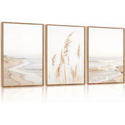 HPNIUB Modern Beach Artwork Seascape Wall Art, Seaside Framed Painting, Reed Pathway Picture, Neutral Coastal Landscape, 16x24 in