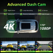 MHCABSR 9-Inch Touchscreen Car Stereo with Wireless CarPlay, 4K HD Front Camera, 1080P Rear Camera, Bluetooth, 64GB Memory