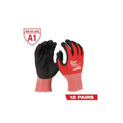 Milwaukee 48-22-8901B 12 Pack Red Nitrile Level 1 Cut Resistant Dipped Work Gloves, Medium