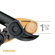 Fiskars 1077513 PowerGear Titanium Compound-Action Bypass Lopper, 15 in, Black and Orange