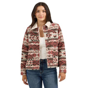 Wrangler Women's Sherpa Lined Jacquard Shacket, Burgundy, Small, 100% Cotton, Snap-Button Closure, 112368301