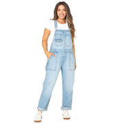 Celebrity Pink Women's Boyfriend Cuffed Denim Overall, Relaxed Fit, Adjustable Straps, Light Wash, Sizes XS-XXXL, CJ80426FB26W