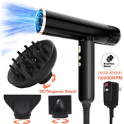 SKIMI Ionic Hair Dryer, 1600W Brushless Motor, High Speed 110000RPM, Lightweight, Low Noise, Gold with Diffuser and Concentrator