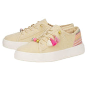 HEYDUDE 41090 Women's Cody Perf Leather Casual Sneakers, Size: 5, Natural/Multi