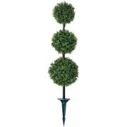 DR.Planzen Artificial Boxwood Triple Ball Tree, 3 ft UV Resistant Outdoor Faux Topiary with Realistic PE Leaves and Metal Stake