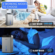 ONSON Dehumidifier for Basement, 85 OZ Capacity, 800 sq ft Coverage, Quiet Operation 30 dB, Auto Shut-Off, Sleep Mode, 3-Timer Settings, Dual Drainage with Hose, Silver CT6