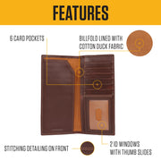 Carhartt Rodeo Leather Wallet, Durable Full-Grain Leather, Triple Stitch, Bifold with ID Window, Black