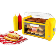 Nostalgia OMHDRTO8YW Yellow Hot Dog Roller with 2-Cooking Racks