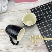 Calenzana Coffee Mug Set, 6 Pack, Embossed Multi-Pattern Black Ceramic Cups, 11.8 fl oz