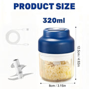 Fazipu Electric Garlic Chopper Mini, 320 ml Capacity, 6 Stainless Steel Blades, Cordless Rechargeable Food Processor, Blue, tunmei073