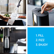 SodaStream 255925 Terra Sparkling Water Maker Bundle with Quick Connect CO2 Cylinder, 1L Dishwasher Safe Bottle, 2 Bubly Flavor Drops, Black