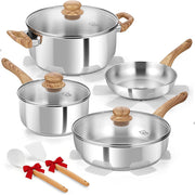 Koch Systeme CS 12 Piece Stainless Steel Cookware Set with Cool-Touch Bakelite Handles, Professional 18/10 Pots and Pans, Dishwasher Safe